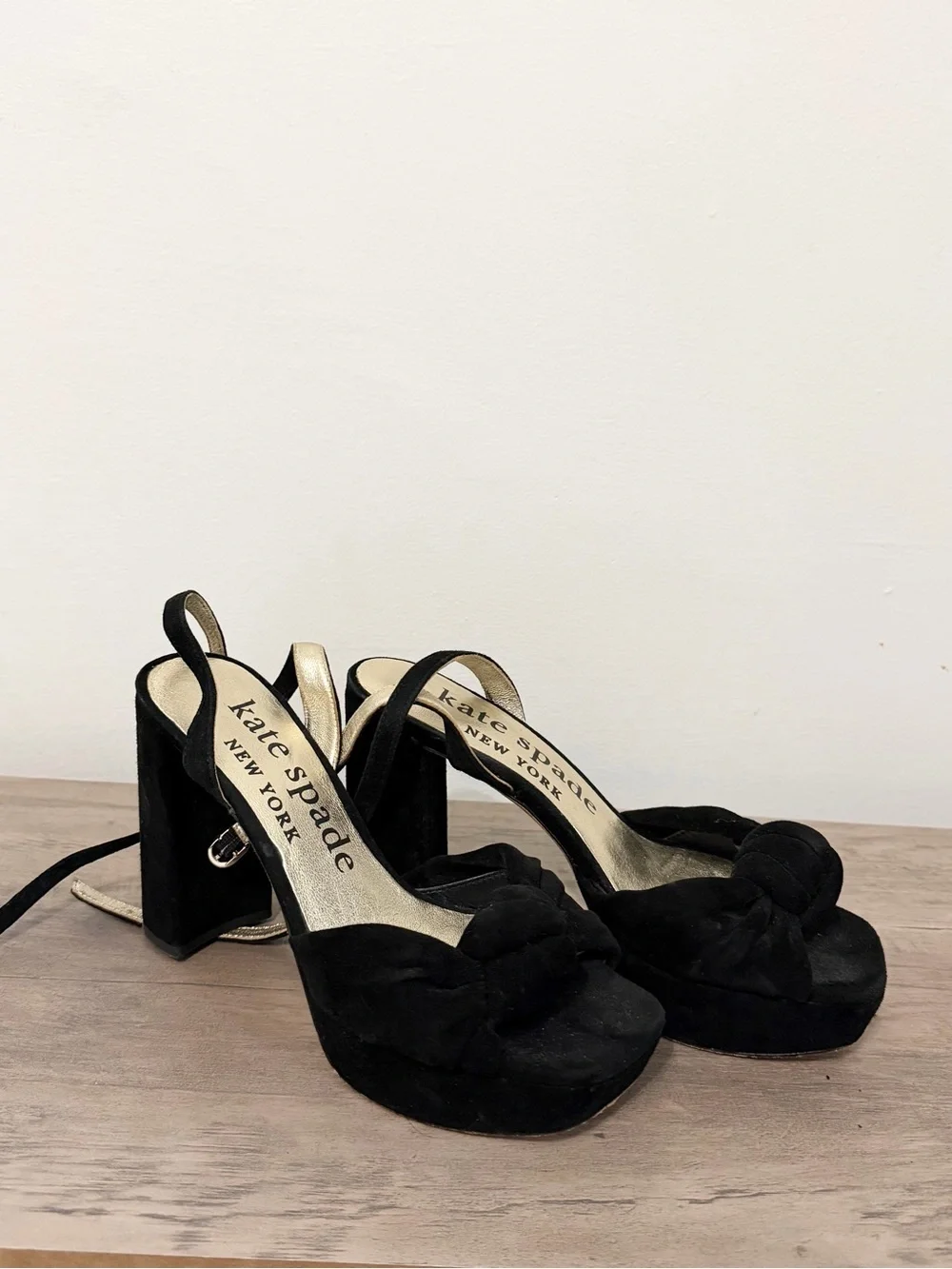 Kate spade black heels velvet block heel size 5.5  platform